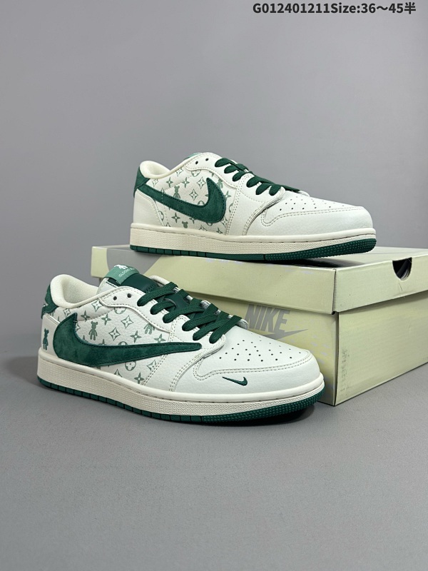 24036-45半Kaws x Louis Vuitton x Travis Scott x Air Jordan 1 Low米白绿倒勾联名 货号SJ2068-112