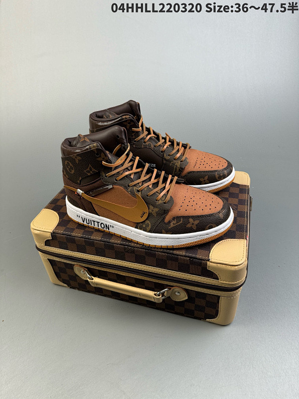 240带箱子 Louis Vuitton x Air Jordan 1 High 高帮 LV联名 棕色 AJ1 乔丹1代 04HHLL220320 Size:3647.5半