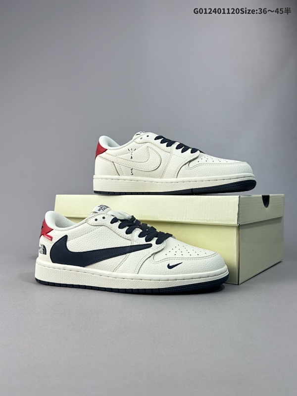 25036-45半 公司级 头层定制球鞋北面 x Sup x AJ1 低帮 米白黑倒勾联名 AJ1货号DIY1688-003
