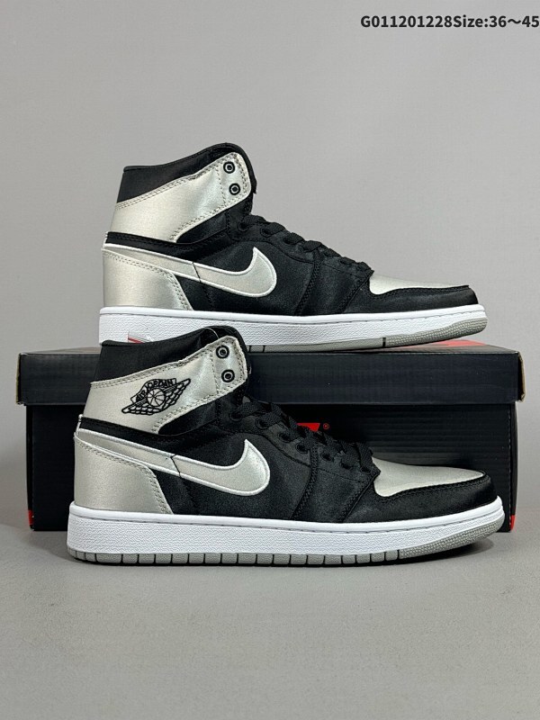 12036-45 Air Jordan 1 High OG "Satin Shadow" 高帮 黑银丝绸 AJ1 乔丹1代 aj1 乔1 高邦 黑银丝绸 乔丹篮球鞋货号FD4810-010