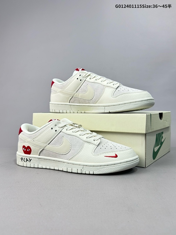 25036-45半 定制球鞋 CDG Play x Nike Dunk SB Low 川久保玲 x 耐克 SB 低帮 联名米灰红货号KK1333-004