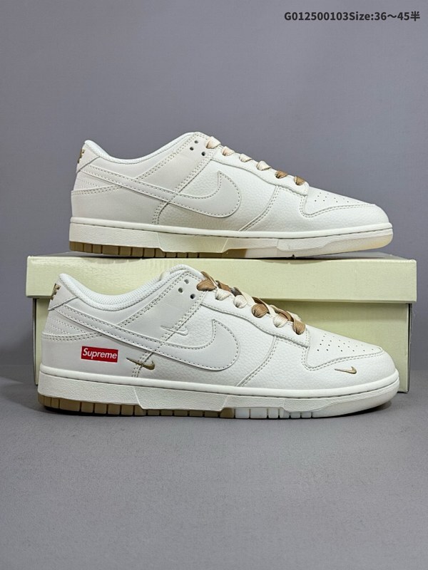 25036-45半 定制球鞋 Supreme x Nike Dunk SB Low Sup x 耐克 SB 低帮 联名米白棕货号BB8675-111