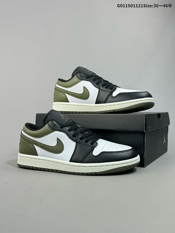 15036-46半 Air Jordan 1 Low "Medium Olive" 低帮 黑白绿 AJ1 乔丹1代 aj1 乔1 低邦 军绿 男女同款 乔丹篮球鞋系列 货号553558-092
