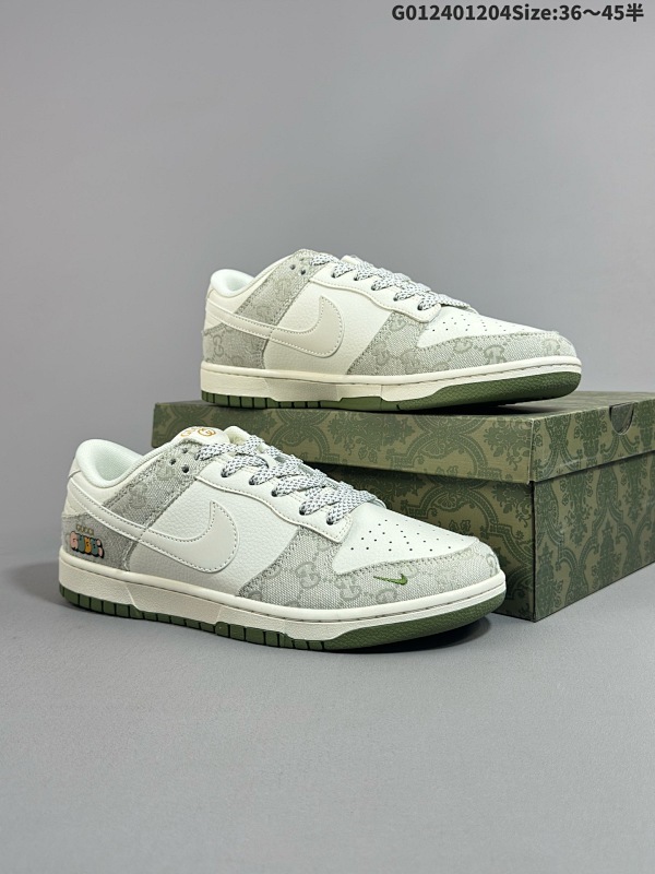 25036-45半 定制球鞋 Gucci x Nike Dunk SB Low 古驰古奇 x 耐克 SB 低帮 联名灰白绿货号XX2025-389
