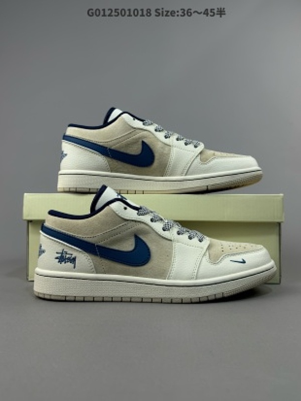 Stussy x Air Jordan 1 Low 斯图西 x 乔丹 低帮 联名米灰蓝 AJ1 乔丹1代 aj1 乔1 低邦 联名米灰蓝 乔丹篮球鞋系列货号SJ9950-027