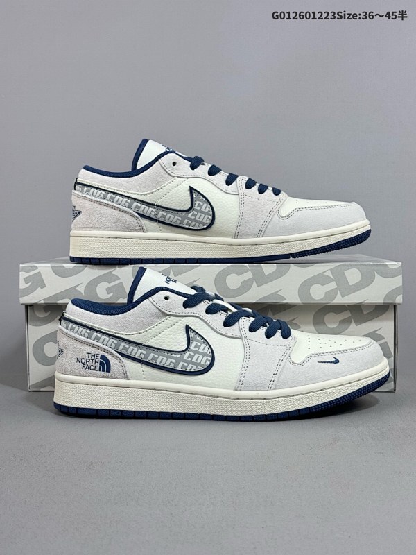 26036-45半 定制球鞋 The North FACE x Air Jordan 1 Low 北面 x AJ1 低帮 联名灰白蓝货号DM9188-011
