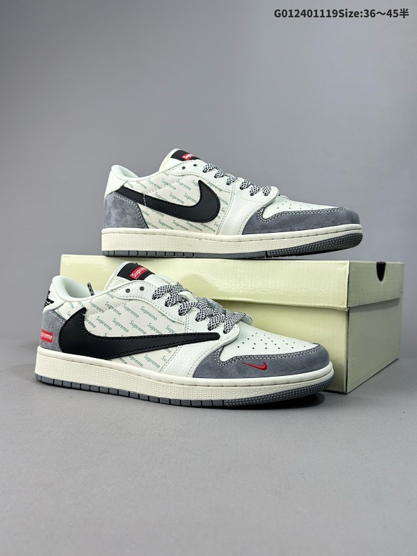 25036-45半 公司级Supreme x Air Jordan 1 Low 黑白灰货号XY2688-120