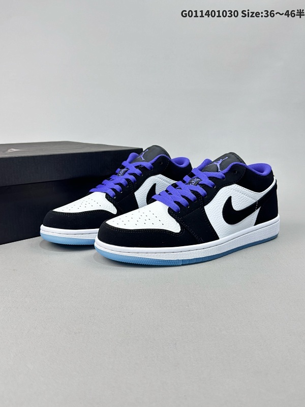 14036-46半 Air Jordan 1 Low 低帮 大灌篮 AJ1 乔丹1代 aj1 乔1 低邦 黑白紫透明底 乔丹篮球鞋系列货号553558-108