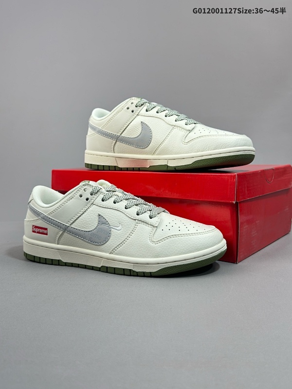 20036-45半 头层带半码定制球鞋 Supreme x Nike Dunk SB Low Sup x 耐克 SB 低帮 联名米白绿货号XX2025-330