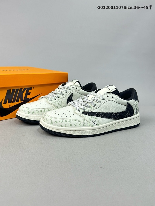 20036-45半 定制球鞋 Louis Vuitton x Travis Scott x Air Jordan 1 Low 路易威登 低帮 LV白黑牛仔倒勾联名货号SJ2068-005