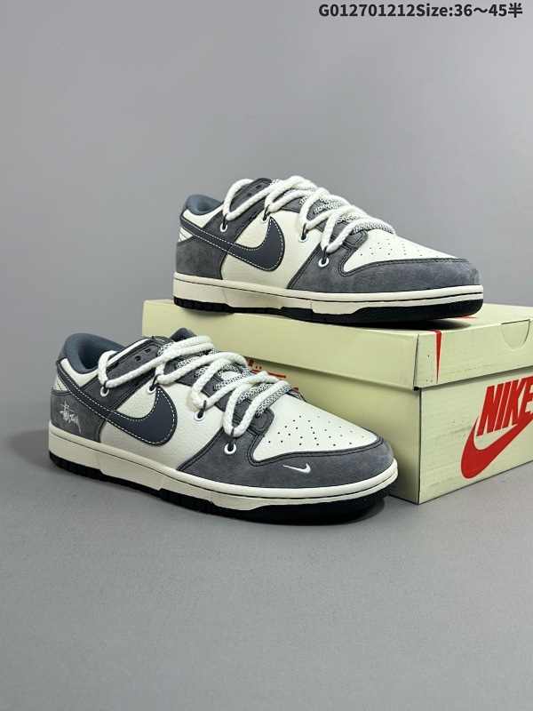 27036-45半 定制球鞋 Stussy x Nike Dunk SB Low 斯图西 x 耐克 SB 低帮 灰白解构鞋带 鞋身以米白色皮革作为主货号YX5066-206