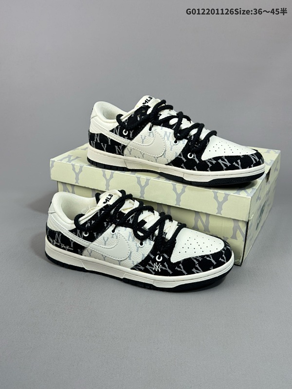 22036-45半 头层带半码定制球鞋 MLB NY x Nike Dunk SB Low MLB NY x 耐克 SB 低帮 联名黑白货号SJ2068-251
