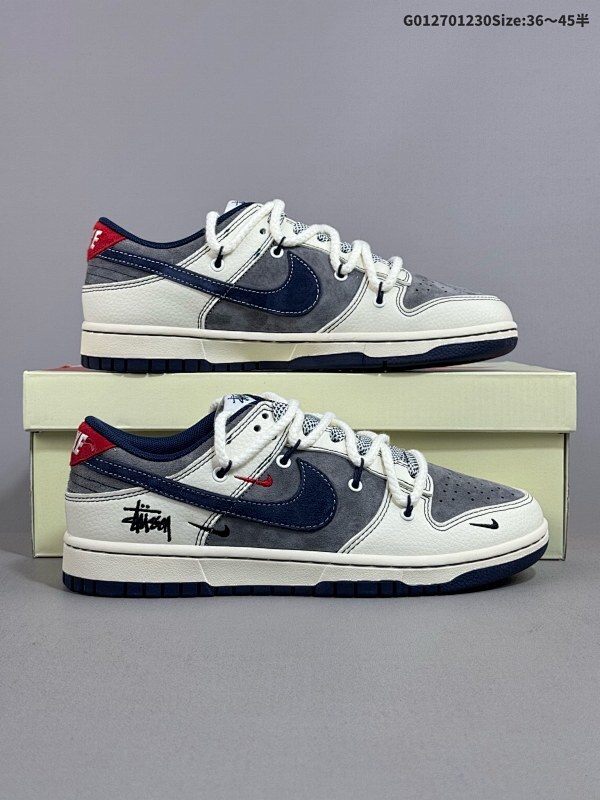 27036-45半 定制球鞋 Stussy x Nike Dunk SB Low 斯图西 x 耐克 SB 低帮 灰白蓝解构鞋带货号YX5066-236