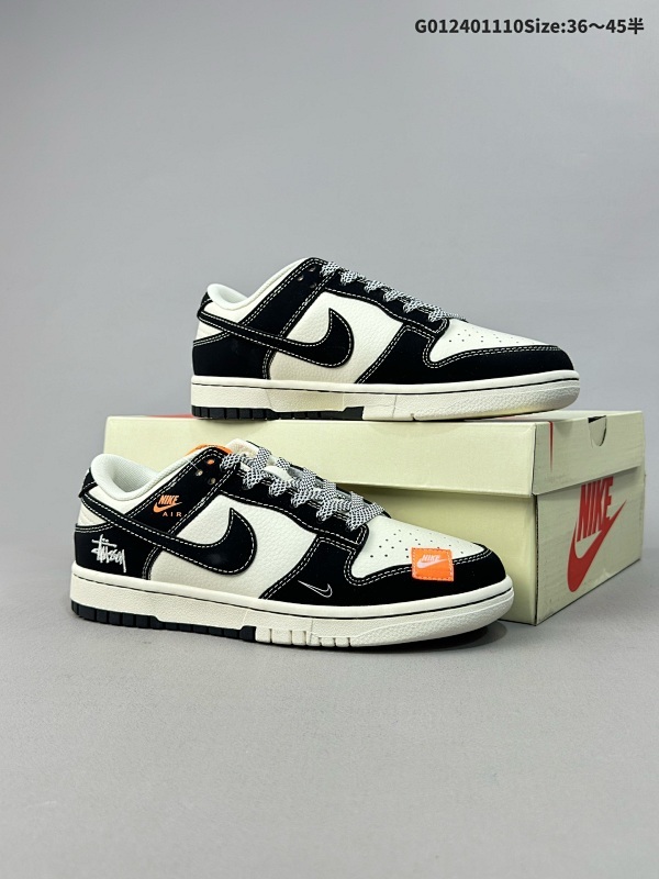 25036-45半Stussy x Nike Dunk SB Low 斯图西 x 耐克 SB 低帮 联名黑白橙 鞋身以米白色作为主色调货号MM1089-023