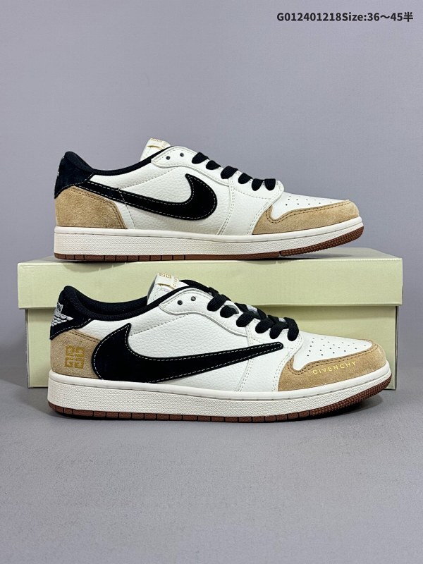 24036-45半 定制球鞋 Givenchy x Travis Scott x Air Jordan 1 Low 纪梵希 x AJ1 低帮 棕白黑倒勾联名货号XS3086-005