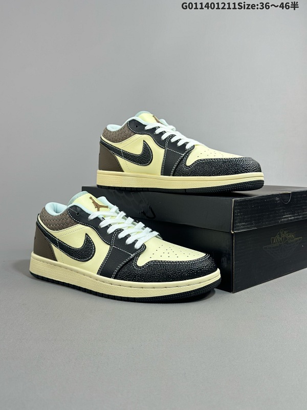 14036-46半 [定制球鞋]  Air Jordan 1 Low SE 低帮 美拉德 摩卡骑士 AJ1 乔丹1代 aj1 乔1 低邦 黑棕缝线菱形格 乔丹篮球鞋货号HQ3437-101