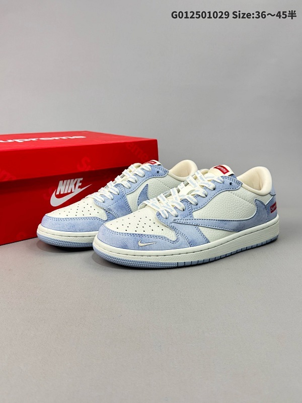 25036-45半 定制球鞋 Supreme x Travis Scott x Air Jordan 1 Low Sup x AJ1 低帮 蓝白倒勾联名货号CH6336-010