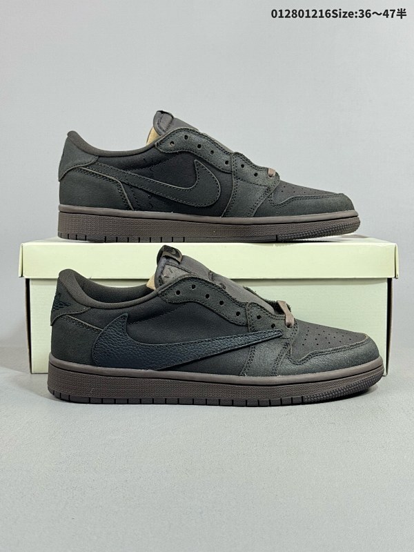 28036-47.5半 Travis Scott x Air Jordan 1 Low "Velvet Brown" 低帮 黑棕倒勾联名 AJ1货号DM7866-202