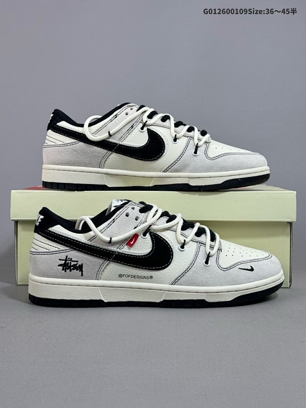 26036-45半 定制球鞋 Stussy x Nike Dunk SB Low 斯图西 x 耐克 SB 低帮 灰白黑解构鞋带货号YX5066-242
