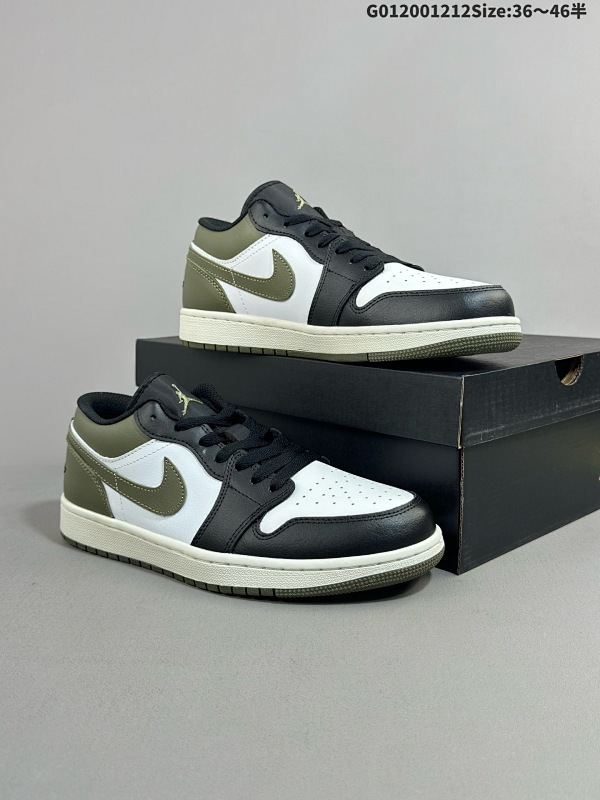 20036-46半 Air Jordan 1 Low "Medium Olive" 低帮 黑白绿 AJ1 乔丹1代 aj1 乔1 低邦 军绿 男女同款货号553558-092