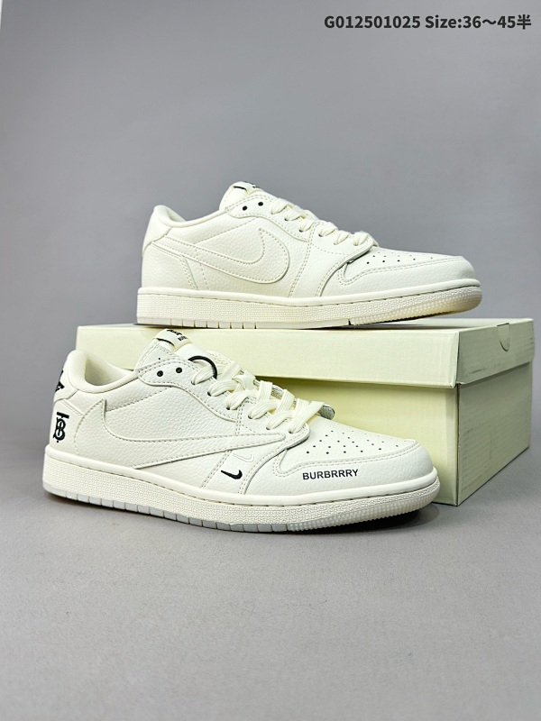 Burberry x Travis Scott x Air Jordan 1 Low 巴宝莉 x AJ1 低帮 米白黑倒勾联名货号BB6588-313