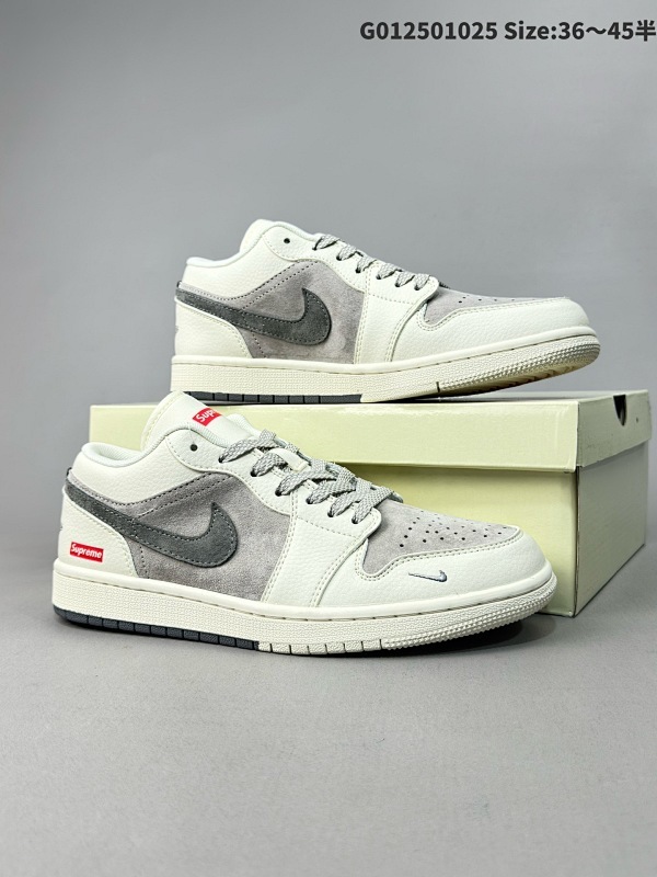 Supreme x Air Jordan 1 Low Sup x 乔丹 低帮 联名米灰红 AJ1 乔丹1代 aj1 乔1 低邦 联名米灰红货号SJ9950-030