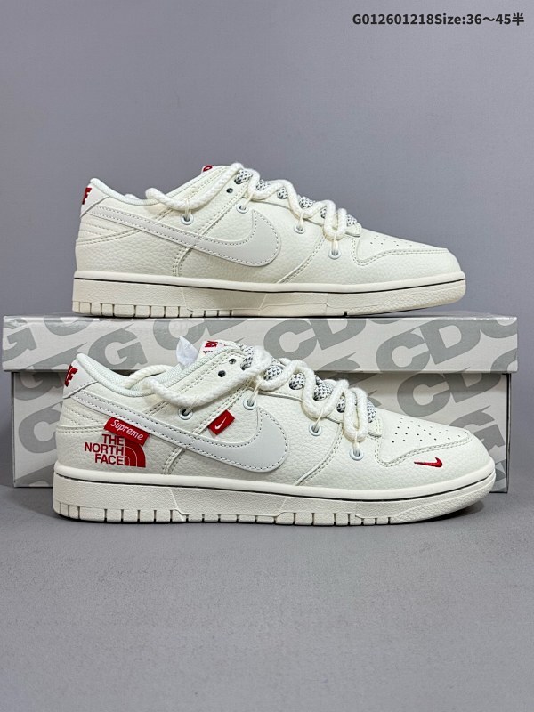 26036-45半 定制球鞋The North FACE x Supreme x Nike Dunk SB Low低帮 三方联名 米白红解构鞋带货号YX5066-229
