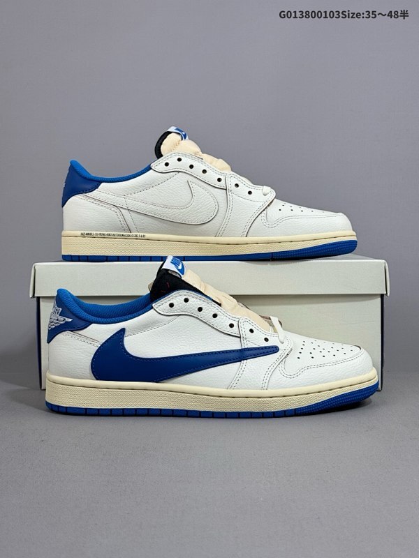 38035.5-48.5半 Travis Scott x Air Jordan 1 Low OG 低帮 白蓝倒勾联名 AJ1货号DM7866-104
