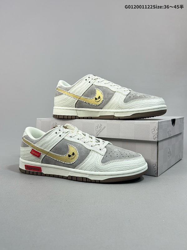 20036-45半 头层带半码定制球鞋 Supreme x Nike SB Dunk Low Sup x 耐克 SB 低帮 联名白灰红 货号XD6188-024