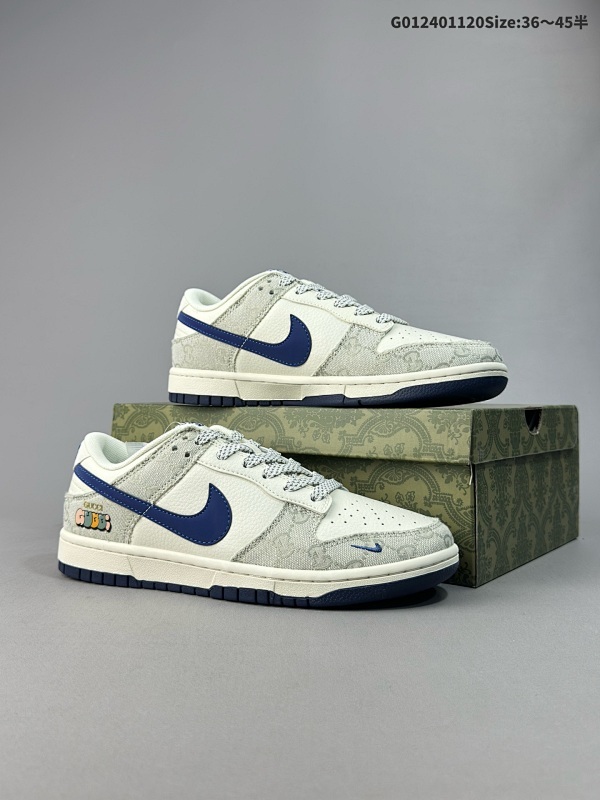 25036-45半 公司级 头层定制球鞋 Gucci x Nike Dunk SB Low 古驰古奇 x 耐克 SB 低帮 联名灰白蓝 鞋身以米白色作为主色调货号XX2025-801