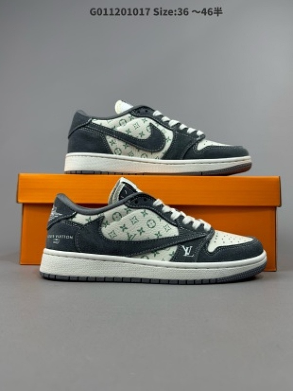 Louis Vuitton x Travis Scott x Air Jordan 1 Low 路易威登 低帮 LV灰白倒勾联名货号SJ2068-001