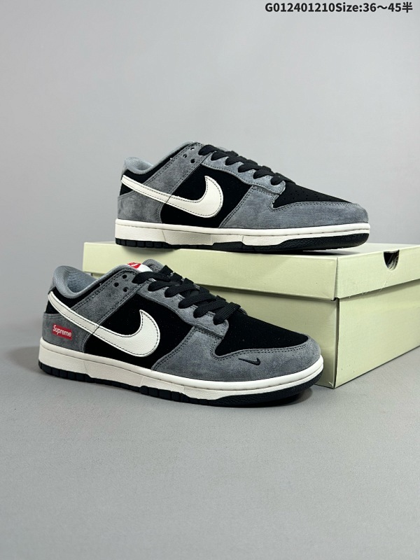 24036-45半 定制球鞋 Supreme x Nike Dunk SB Low Sup x 耐克 SB 低帮 联名灰黑白 鞋身以黑色麂皮作为打造货号XX3168-206