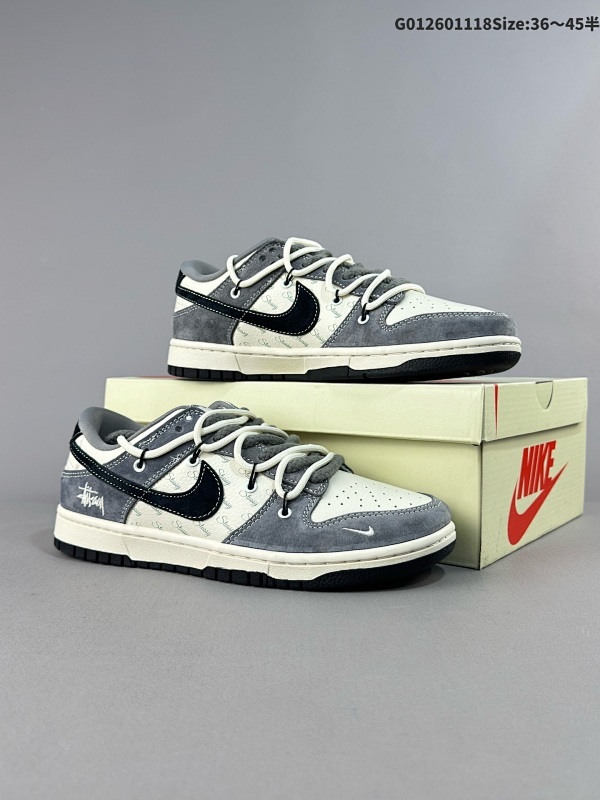 27036-45半 定制球鞋 Stussy x Nike Dunk SB Low 斯图西 x 耐克 SB 低帮 联名灰白黑解构鞋带货号SJ2068-305