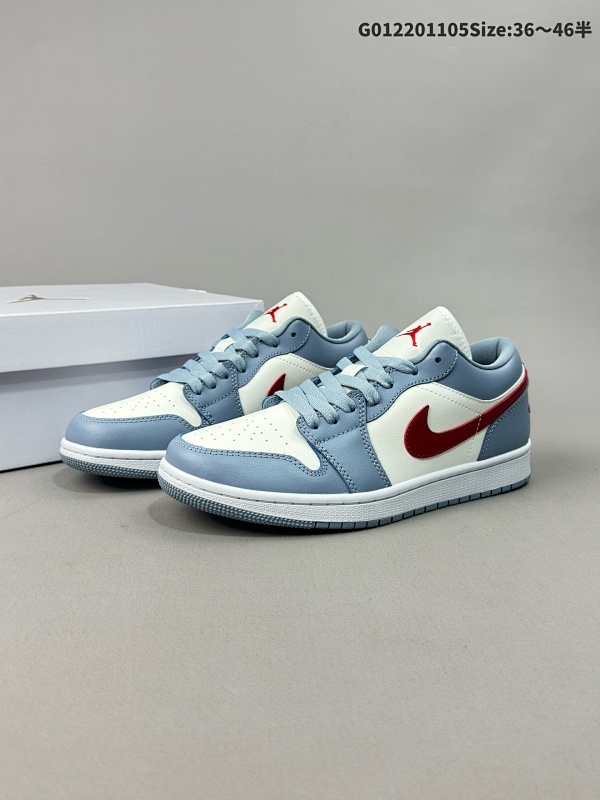 22035.5-46半 纯原版本 Air Jordan 1 Low "Blue Grey DuneRed" 低帮 白蓝红 AJ1货号DC0774-164