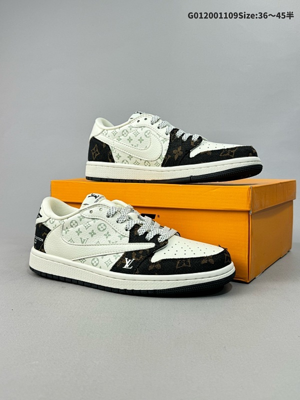 20036-45半 定制球鞋 Louis Vuitton x Travis Scott x Air Jordan 1 Low 路易威登 低帮 LV黑金牛仔倒勾联名货号SJ2068-103