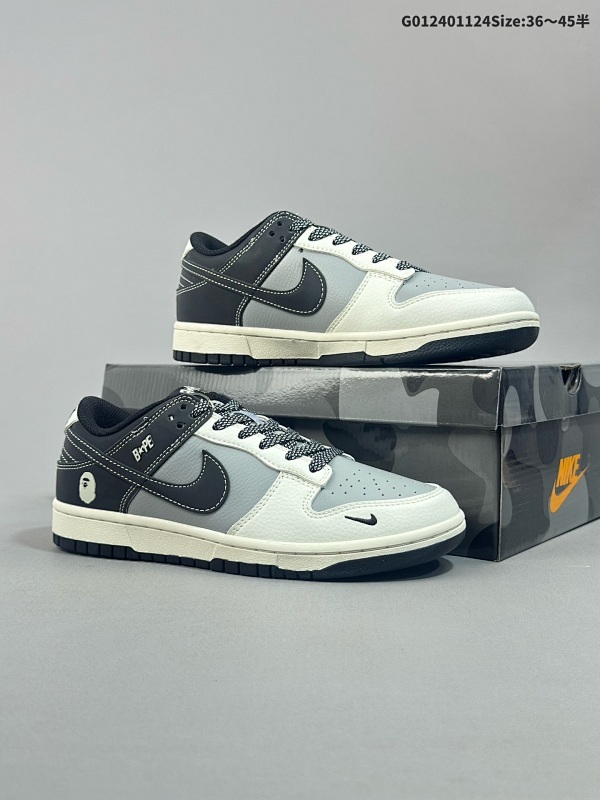 25036-45半 公司级 头层定制球鞋 BAPE x Nike Dunk SB Low BAPE x 耐克 SB 低帮 联名灰白黑货号BB8969-007