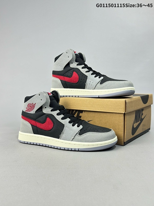 15036-45 Air Jordan 1 High Zoom CMFT 2 高帮 灰黑红 AJ1 乔丹1代 aj1 乔1 高邦 灰黑色 乔丹篮球鞋系列货号DV1307-060
