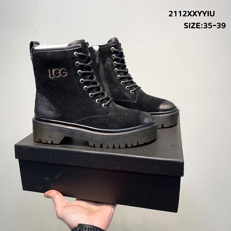 UGG雪地靴女2021冬季新款马丁靴羊皮毛一体机车款高帮侧拉链短筒靴