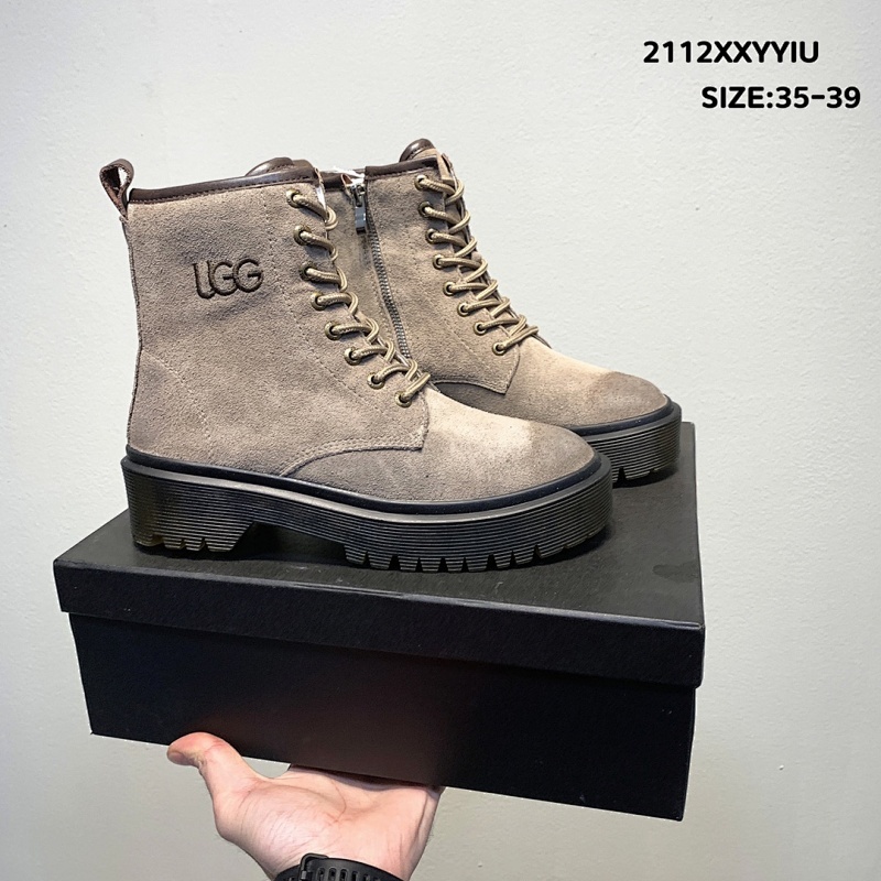 UGG雪地靴女2021冬季新款马丁靴羊皮毛一体机车款高帮侧拉链短筒靴