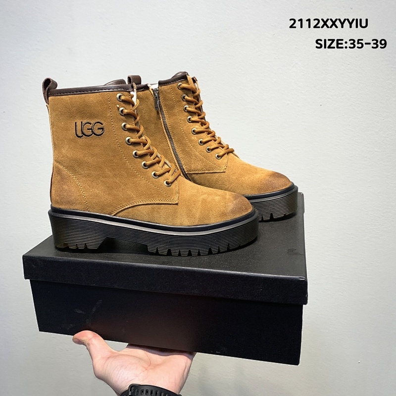 UGG雪地靴女2021冬季新款马丁靴羊皮毛一体机车款高帮侧拉链短筒靴