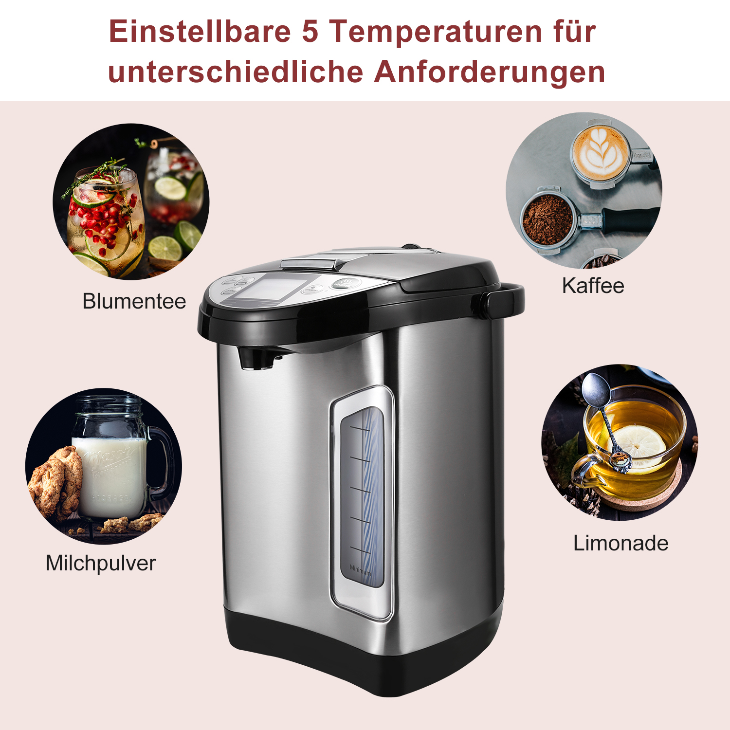 Heißwasserspender Thermopot 3-Wege Wasserentnahme 3.5L Edelstahl LCD Display