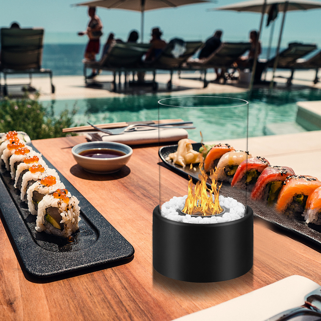 Tischkamin Tischfeuer Zimmerkamin Ambiente Glas Kamin Dinkel Bio