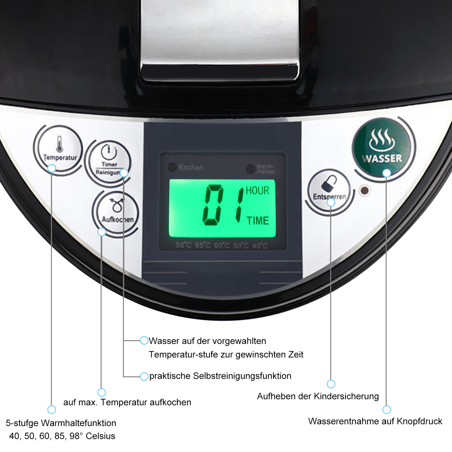 Heißwasserspender Thermopot 3-Wege Wasserentnahme 3.5L Edelstahl LCD Display