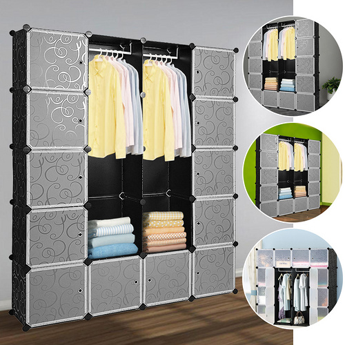 DIY Regalsystem Kleiderschrank Garderobe Regal Steckregal 12 Boxen mit Türen TOP