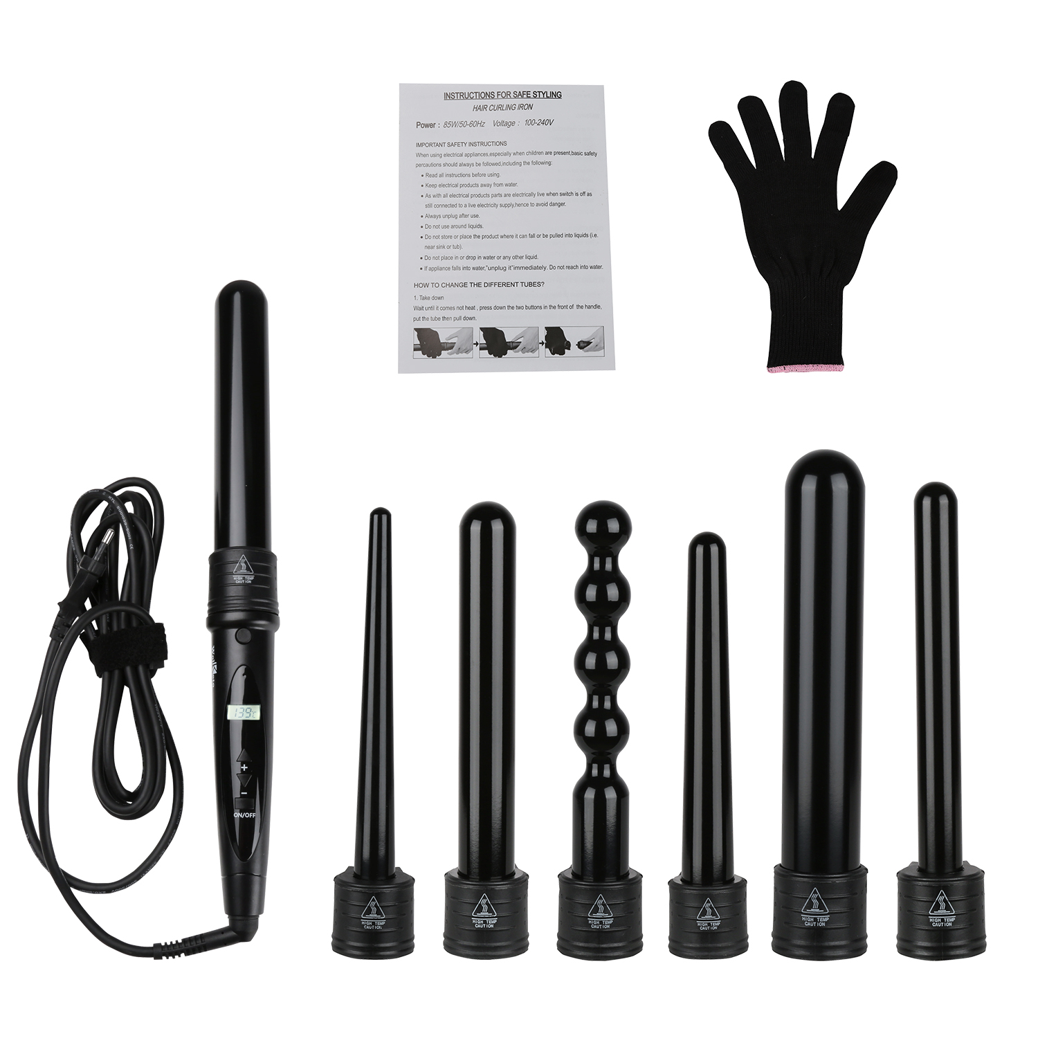 LCD Lockenstab 6 in1 Lockenstäbe Lockenwickler Kit Ceramic Heißluftbürste 9-32mm