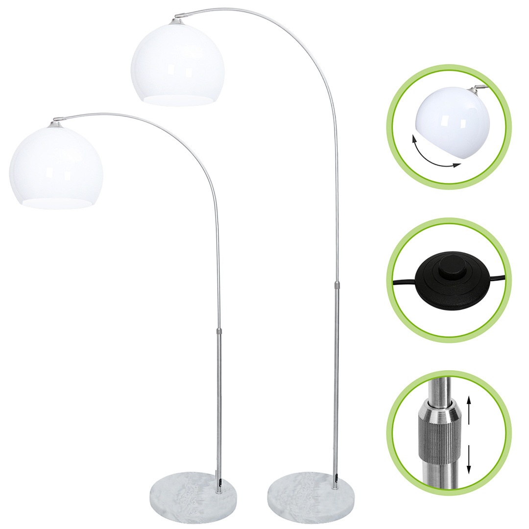 Stehlampe weiß Bogenlampe E27 LED weiss Marmorfuss Standleuchteweiss