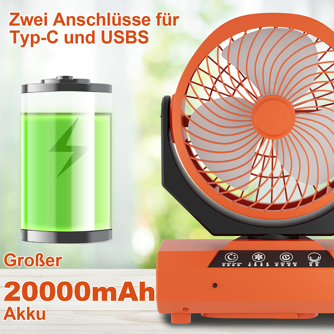 Camping Ventilator Mit Akku 10000mAh, Tragbarer Ventilator