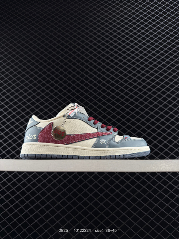 120 AJ1倒勾Travis Scott x Air Jordan 1 ” Reverse Mocha “ AJ1乔1 TS 闪电 联名倒钩 低帮文化篮球鞋 完美品质出货 细节如图所示  鞋面切割工