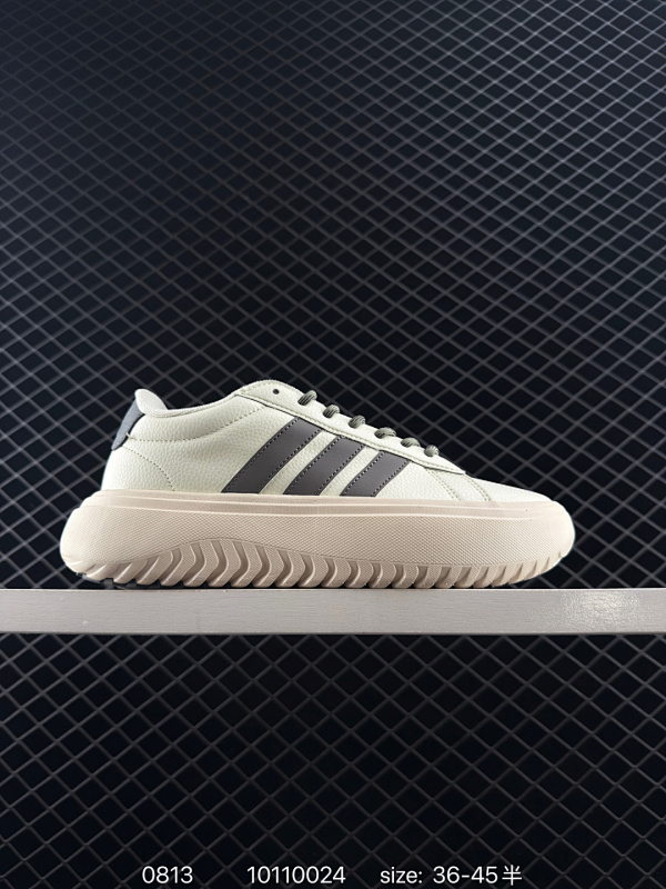 120 Adidas/阿迪达斯 男女鞋真标半码制，原楦原纸版开发，采用翻毛皮组合纤维革饰片鞋面材质，外置耐磨橡胶鞋底❗️出众复古风,出街吸睛力！阿迪达斯Adidas Grand Court Base