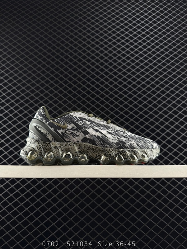 170 耐克 Nike Air Max DN8 全掌气垫科技运动跑步鞋，鞋款采用醒目渐变织物和动态波浪状结构鞋面，搭配黑色中底和外底，以及迷你黑色 Swoosh 标志，采用 8 根压柱 Dynamic